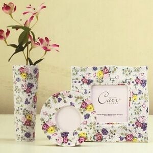 Floral Ceramic Picture Frames and Bud Vase Set - Ceramic Chintz Floral Carr